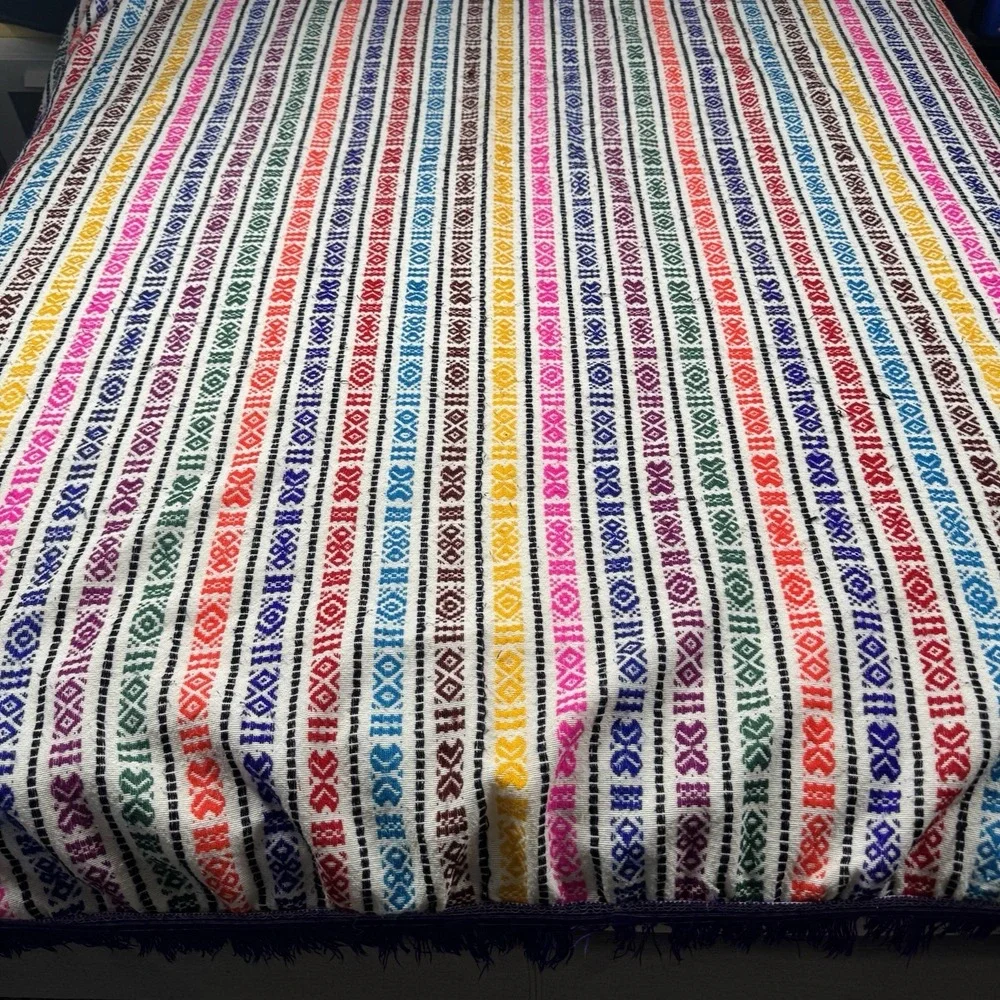 Southwestern Aztec Woven Tapestry Bedspread Blanket Fringe Boho Navajo Style